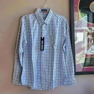 NEW Yong Horse Men's Long Sleeves Button Down Shirt Size Small Blue White